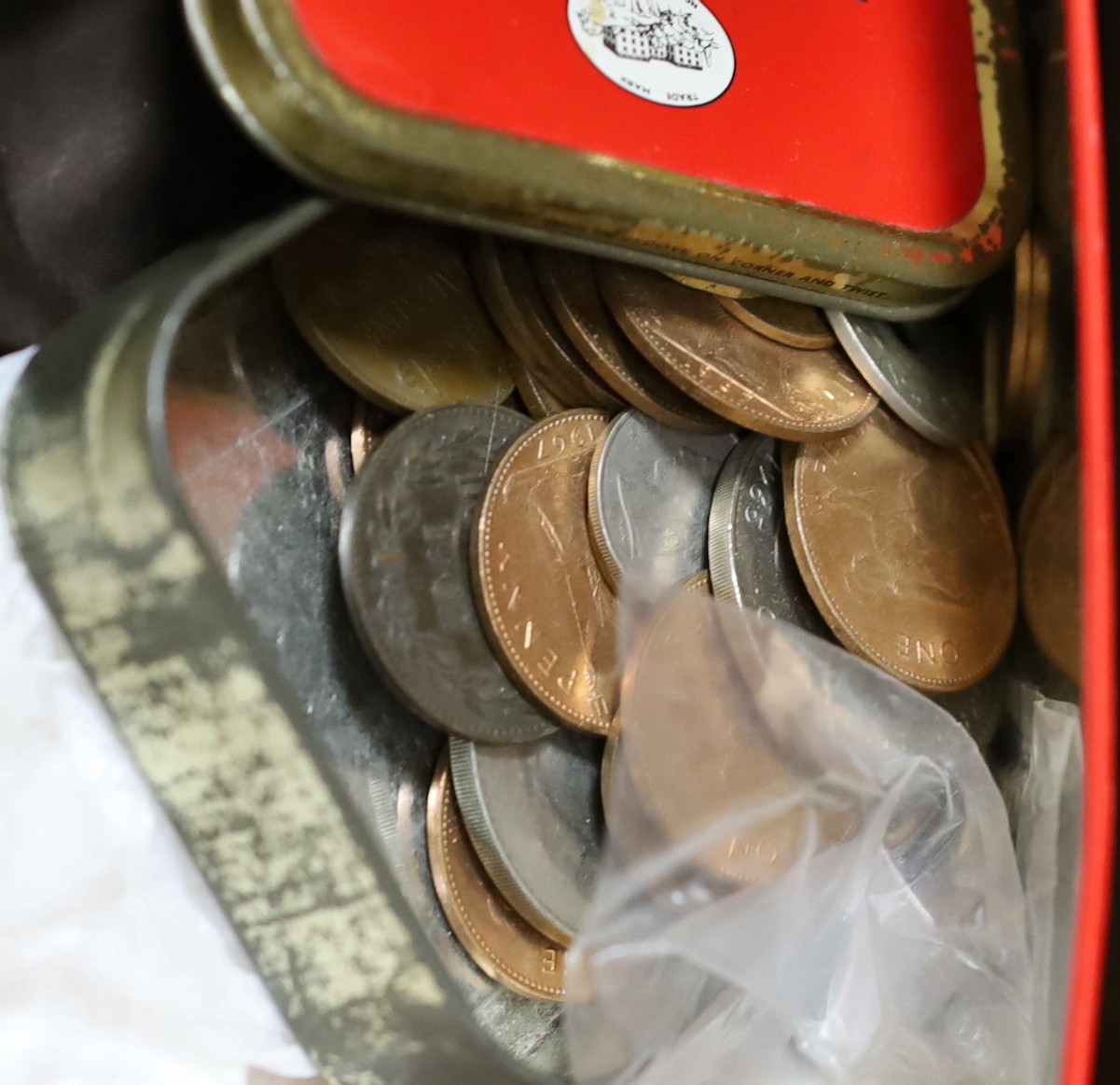 A large quantity of 20th century UK and world coins and banknotes, 3 boxes